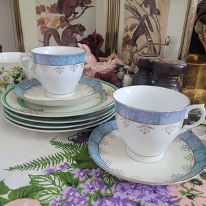 Elegant Blue and White Gold Gilding Tea Cup Set Of 2
